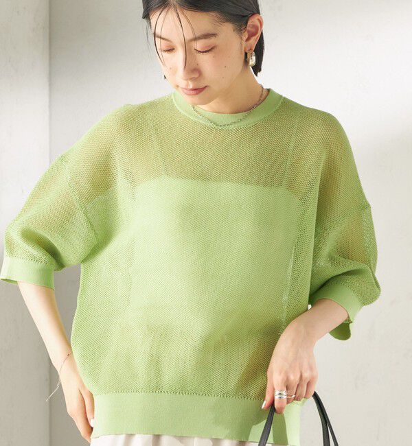 SHIPS for women「《予約》〈手洗い可能〉16G 半袖 プルオーバー」|ニット・セーター|ライトグリーン