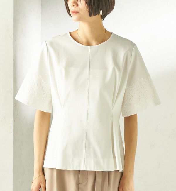 SHIPS for women「《予約》〈手洗い可能〉シルケット ポンチ レース コンビ プルオーバー」|Tシャツ・カットソー|