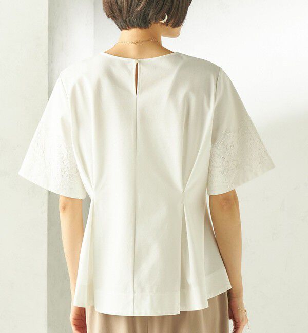 SHIPS for women「《予約》〈手洗い可能〉シルケット ポンチ レース コンビ プルオーバー」|Tシャツ・カットソー|