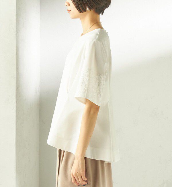 SHIPS for women「《予約》〈手洗い可能〉シルケット ポンチ レース コンビ プルオーバー」|Tシャツ・カットソー|