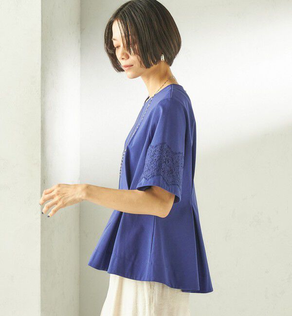 SHIPS for women「《予約》〈手洗い可能〉シルケット ポンチ レース コンビ プルオーバー」|Tシャツ・カットソー|