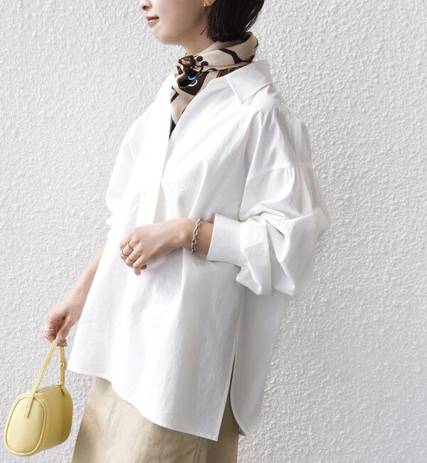 SHIPS for women「〈手洗い可能〉無地 / ストライプ サイド スリット スキッパー コットン シャツ 2」|シャツ・ブラウス|