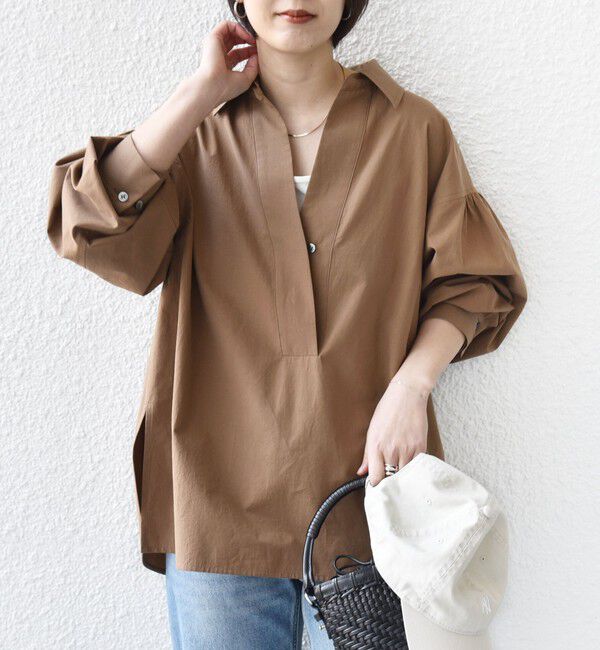 SHIPS for women「〈手洗い可能〉無地 / ストライプ サイド スリット スキッパー コットン シャツ 2」|シャツ・ブラウス|