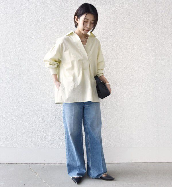 SHIPS for women「〈手洗い可能〉無地 / ストライプ サイド スリット スキッパー コットン シャツ 2」|シャツ・ブラウス|