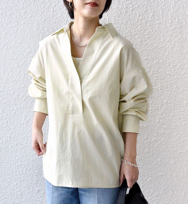 SHIPS for women「〈手洗い可能〉無地 / ストライプ サイド スリット スキッパー コットン シャツ 2」|シャツ・ブラウス|