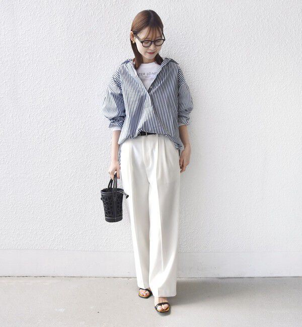 SHIPS for women「〈手洗い可能〉無地 / ストライプ サイド スリット スキッパー コットン シャツ 2」|シャツ・ブラウス|