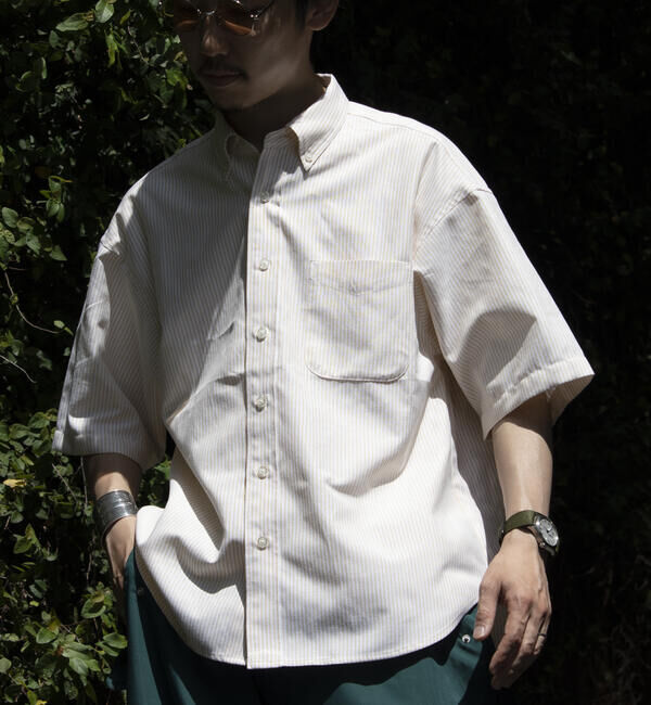 GLOSTER「【GLOSTER/グロスター】オーバーサイズ オックスボタンダウン ストライプシャツ 半袖」|シャツ・ブラウス|