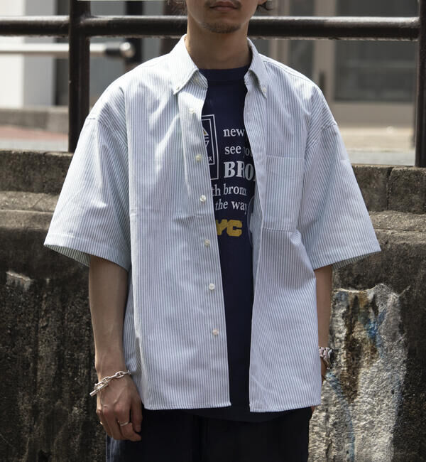 GLOSTER「【GLOSTER/グロスター】オーバーサイズ オックスボタンダウン ストライプシャツ 半袖」|シャツ・ブラウス|