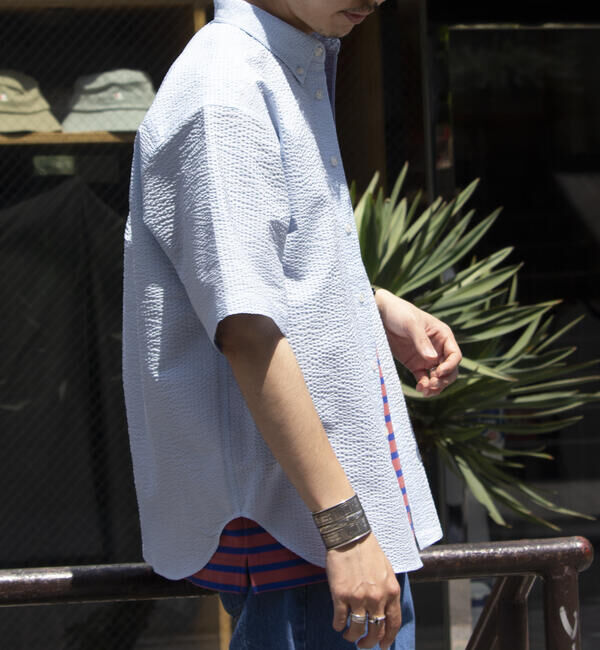 GLOSTER「【GLOSTER/グロスター】シアサッカー ボタンダウン半袖シャツ」|シャツ・ブラウス|