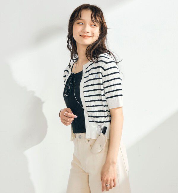 fredy emue「【毎年大人気！/完売必須】FR刺しゅうケーブル柄半袖カーディガン」|カーディガン|ホワイト系その他