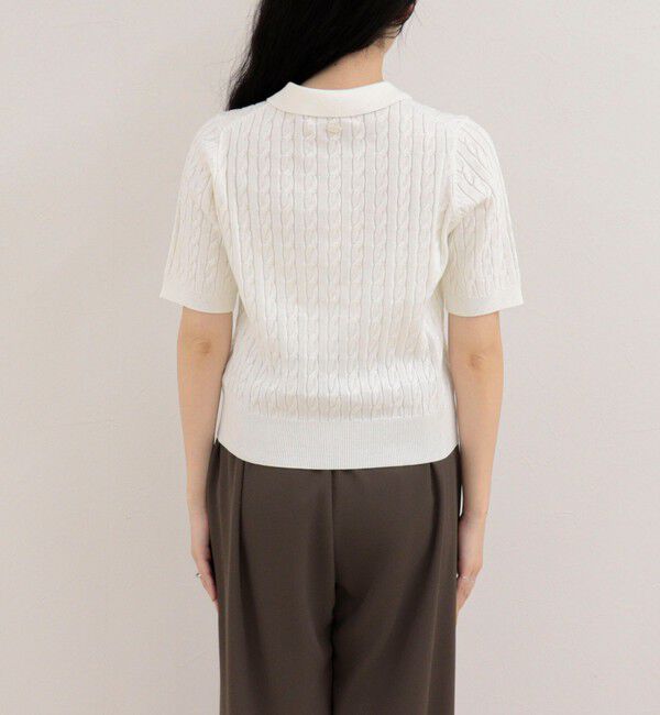 fredy emue「【大人気シリーズの新型登場！】FR刺しゅうケーブル柄半袖ポロ衿プルオーバーニット」|ニット・セーター|