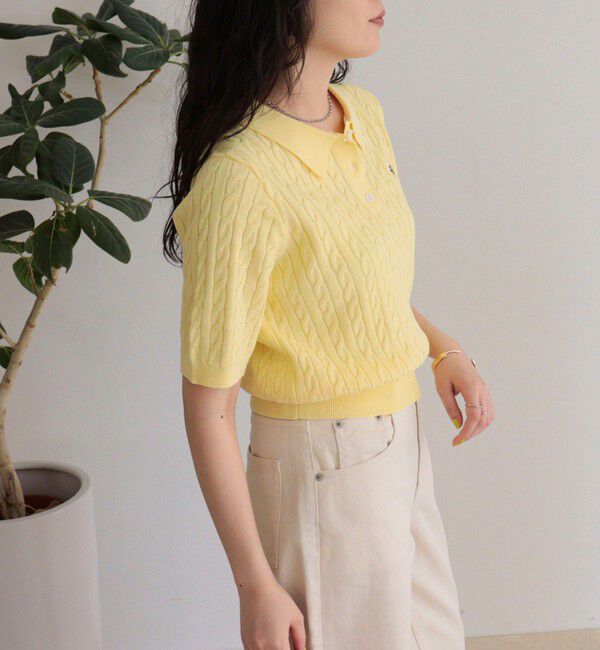 fredy emue「【大人気シリーズの新型登場！】FR刺しゅうケーブル柄半袖ポロ衿プルオーバーニット」|ニット・セーター|