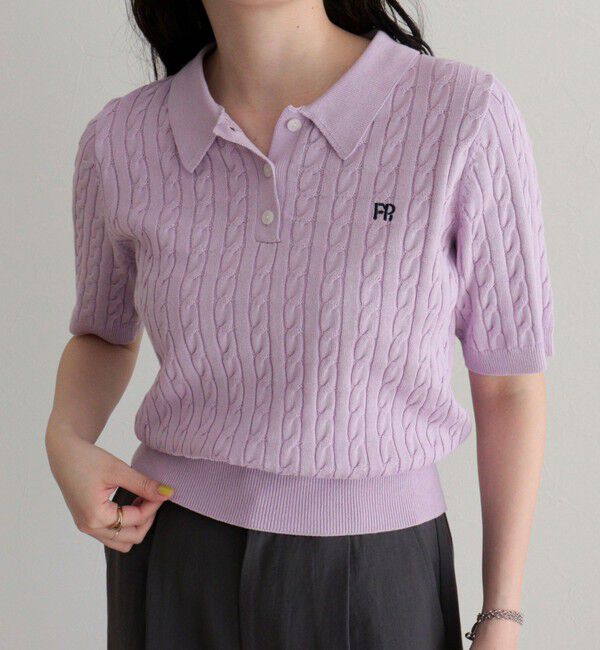 fredy emue「【大人気シリーズの新型登場！】FR刺しゅうケーブル柄半袖ポロ衿プルオーバーニット」|ニット・セーター|