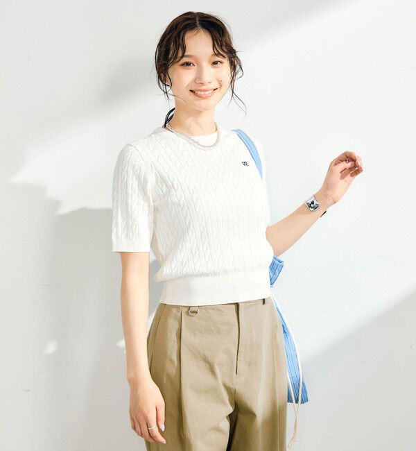 fredy emue「【WEB限定/大人気シリーズ】FR刺しゅうケーブル柄半袖プルオーバーニット」|ニット・セーター|