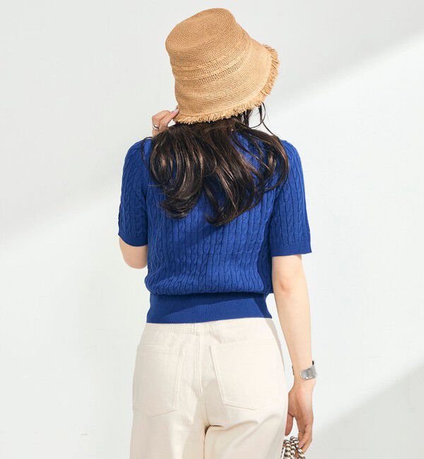 fredy emue「【WEB限定/大人気シリーズ】FR刺しゅうケーブル柄半袖プルオーバーニット」|ニット・セーター|