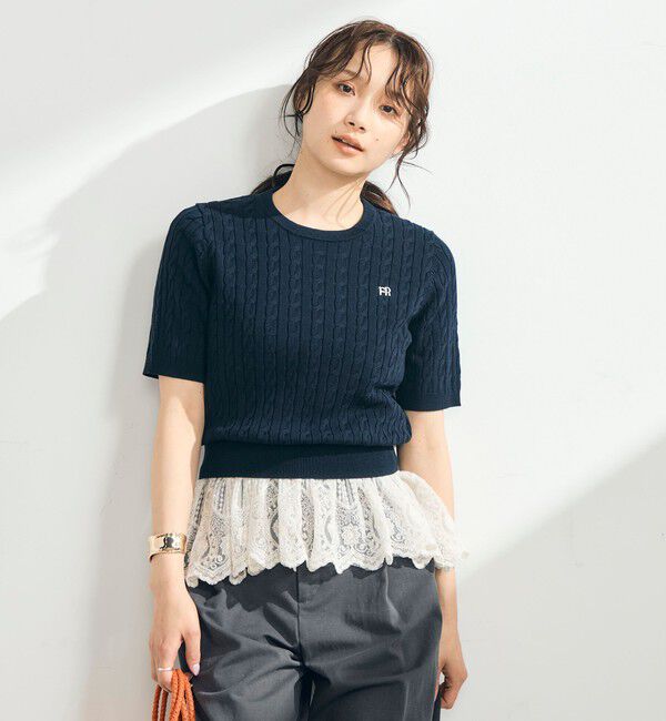 fredy emue「【WEB限定/大人気シリーズ】FR刺しゅうケーブル柄半袖プルオーバーニット」|ニット・セーター|