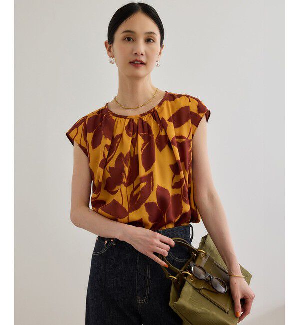 ROPE「DEVEAUXジオメトリックフラワーブラウス」|シャツ・ブラウス|オレンジ(70)