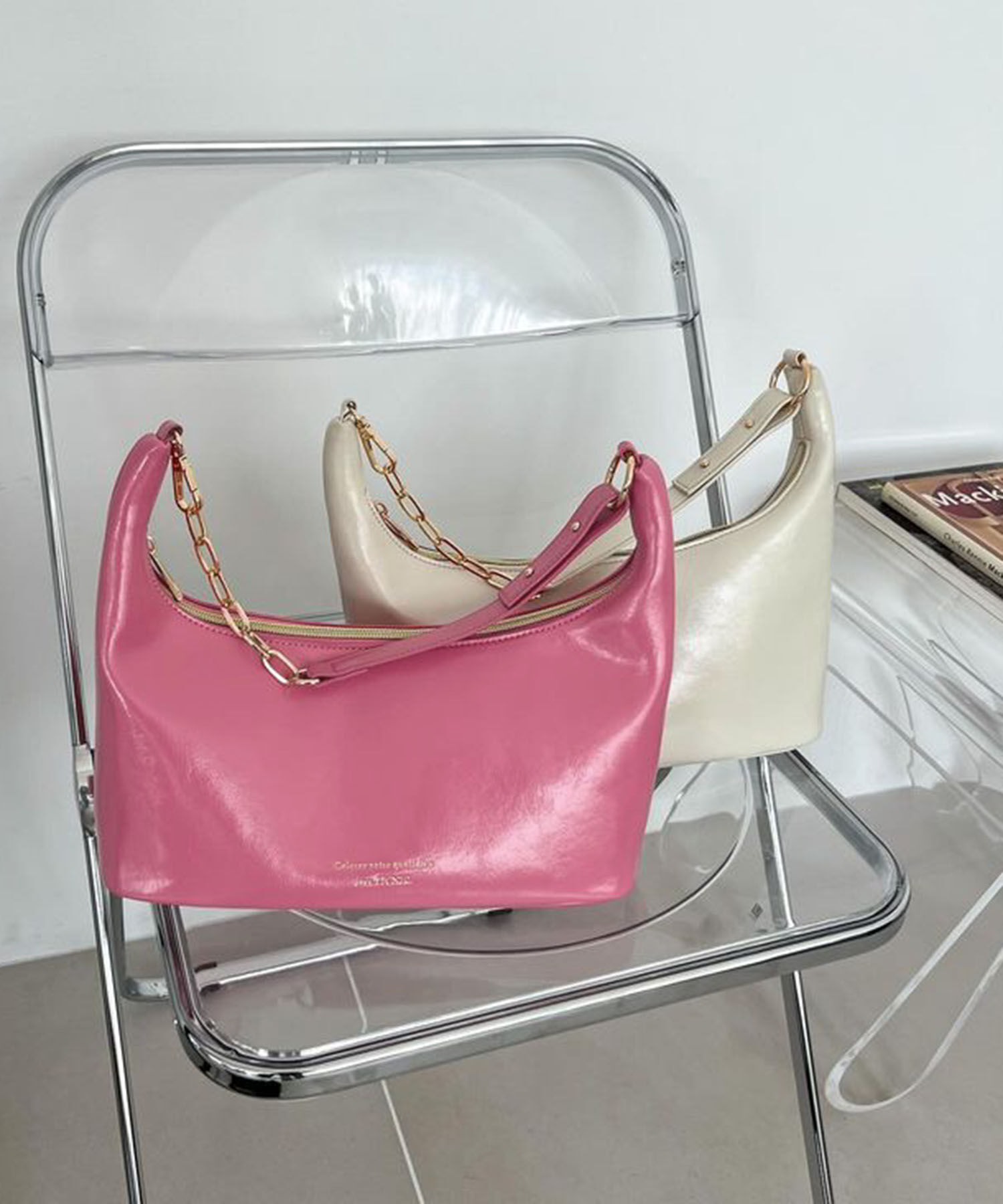 ROPE PICNIC PASSAGE「リンクルエナメルワイドワンショルダー＆クラッチバッグ」|ショルダー・メッセンジャー|ピンク(63)