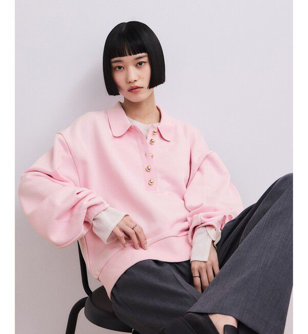 ADAM ET ROPE'「【WEB限定】ポロ襟フォルムプルオーバー」|スウェット・ジャージ|ピンク系(65)
