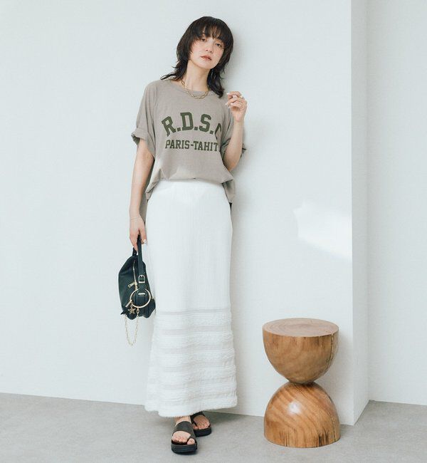  「予約【セットアップ対応可】フリンジボーダーニットスカート」|スカート|