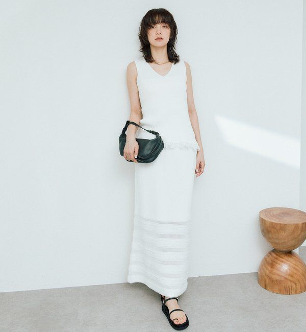  「予約【セットアップ対応可】フリンジボーダーニットスカート」|スカート|