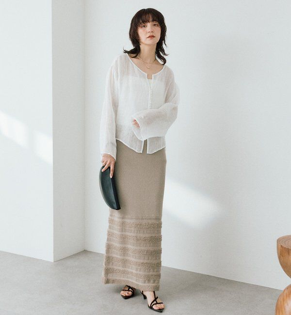  「予約【セットアップ対応可】フリンジボーダーニットスカート」|スカート|