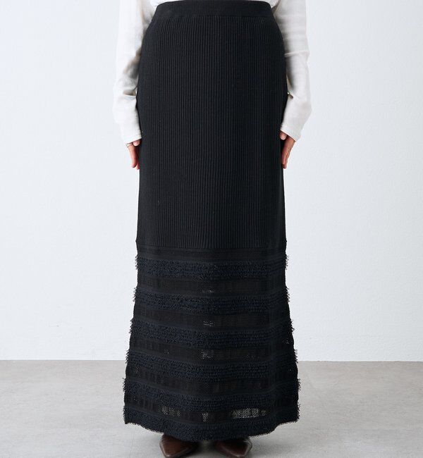  「予約【セットアップ対応可】フリンジボーダーニットスカート」|スカート|
