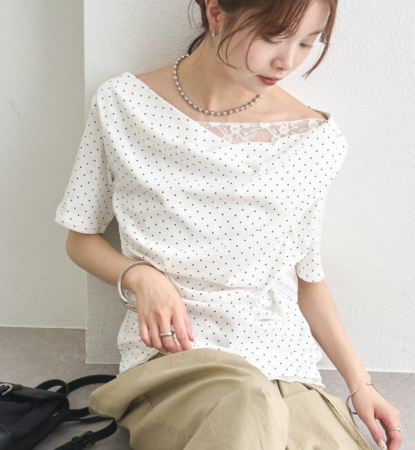  「レースドッキングオフショル半袖Tシャツ」|Tシャツ・カットソー|