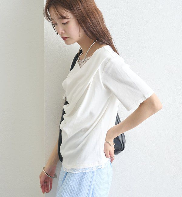  「レースドッキングオフショル半袖Tシャツ」|Tシャツ・カットソー|