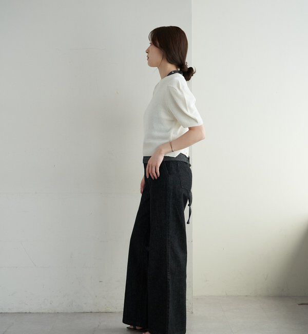  「ペーパーヤーン半袖パフニット」|カーディガン|