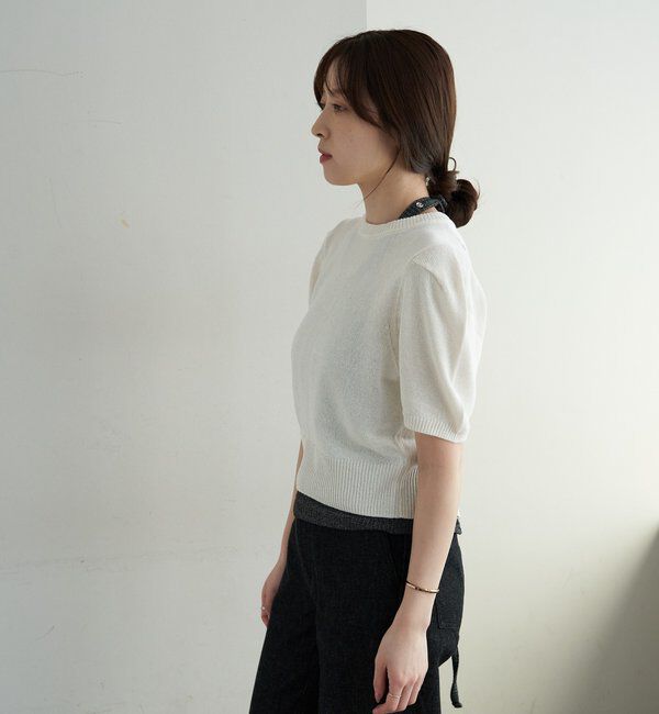  「ペーパーヤーン半袖パフニット」|カーディガン|