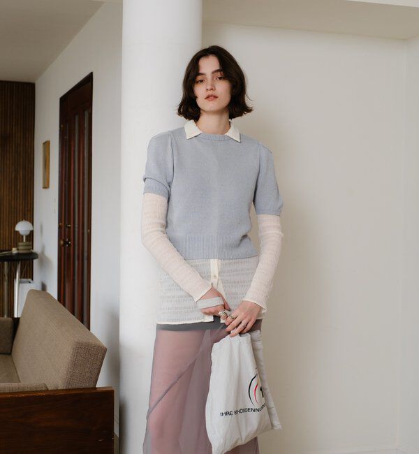  「ペーパーヤーン半袖パフニット」|カーディガン|