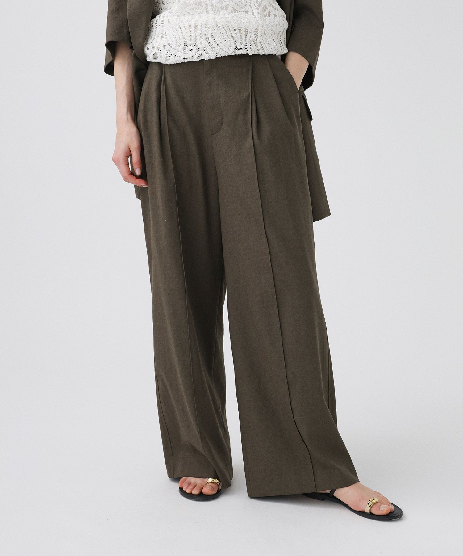 BABYLONE「【多機能素材】リネンライクパンツ」|スラックス|ｵﾘｰﾌﾞ