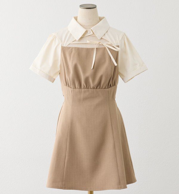  「フロントあき異素材ミニワンピース」|ワンピース|