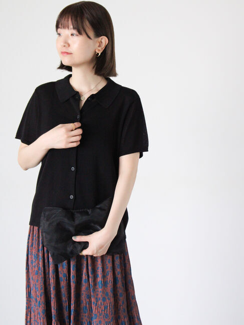 Lugnoncure「前開きポロニットシャツ」|ニット・セーター|ブラック