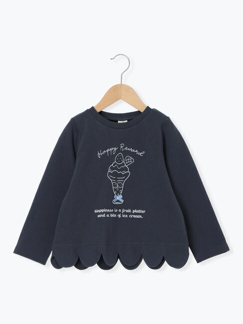 Samansa Mos2 Lagom「◎パフェプリント裾スカラップロンT」|Tシャツ・カットソー|ネイビー