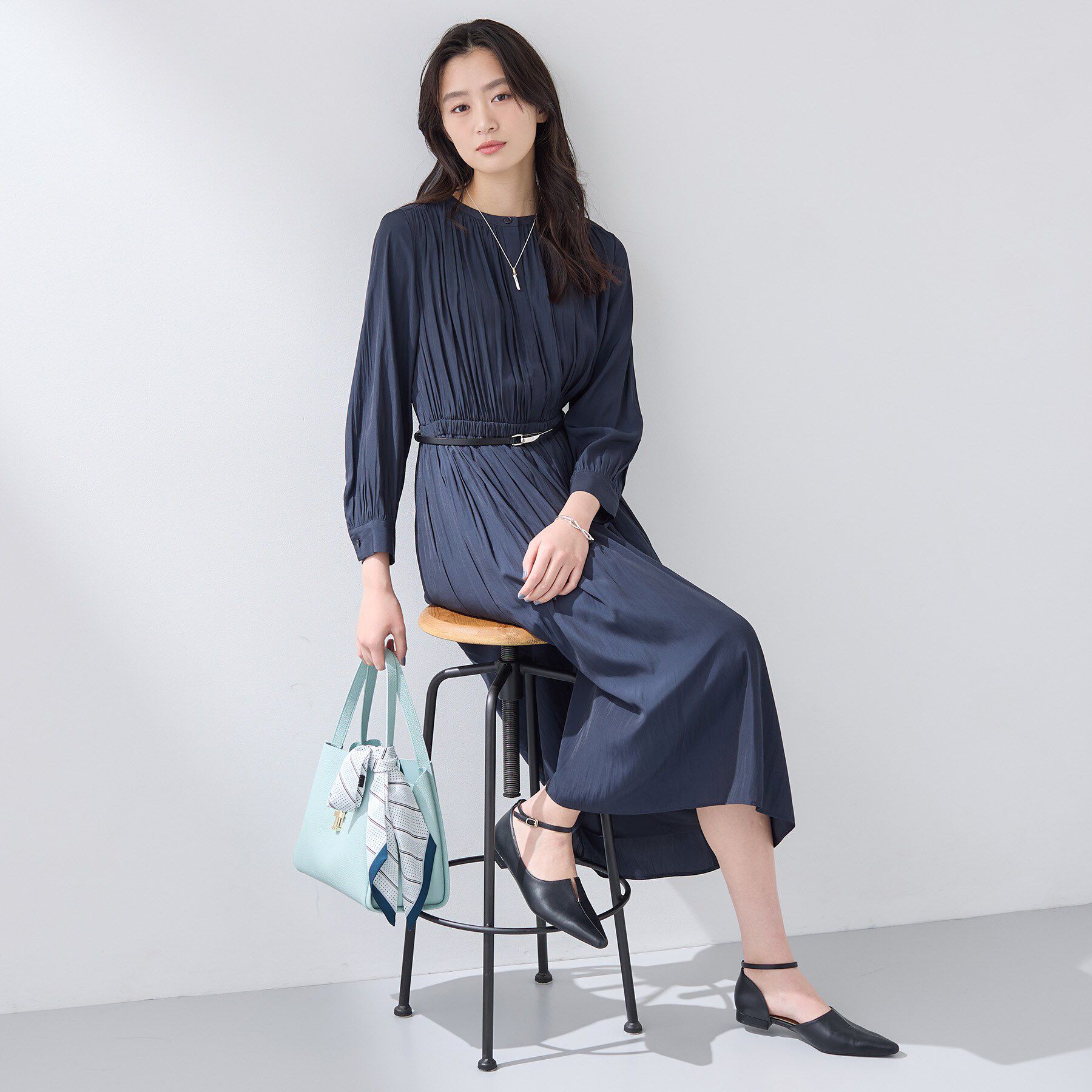 INDIVI「【洗える】ギャザーフレアワンピース」|ワンピース|