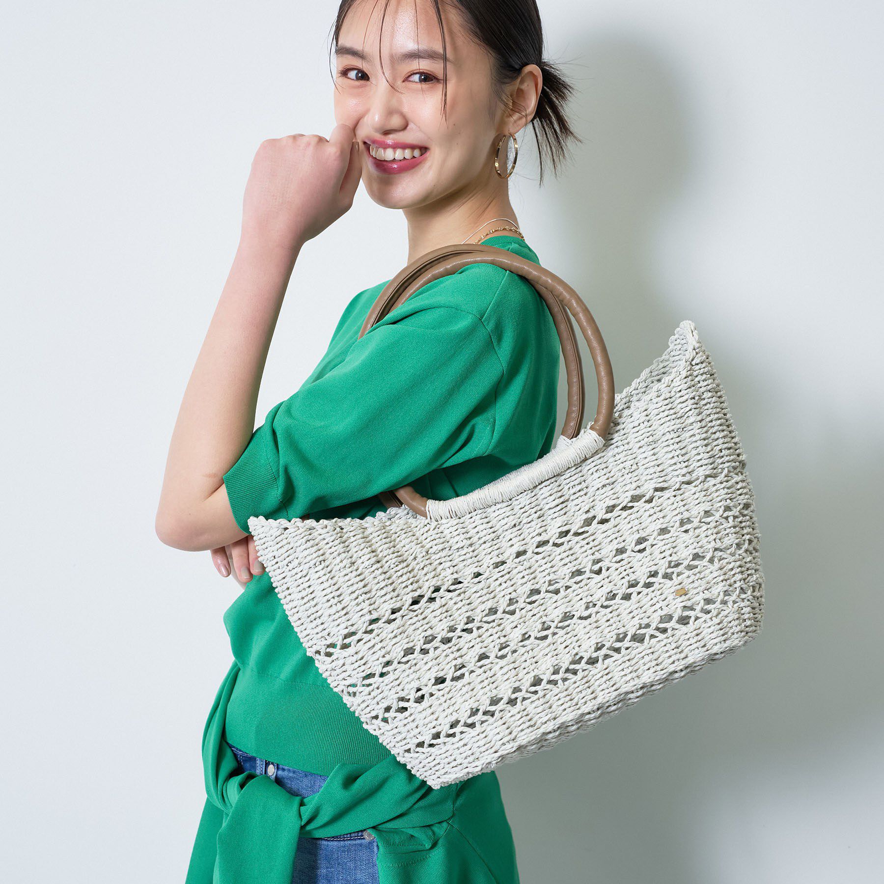 INDIVI「【透かし編み】ペーパーヤーン バスケットバッグ」|トートバッグ|