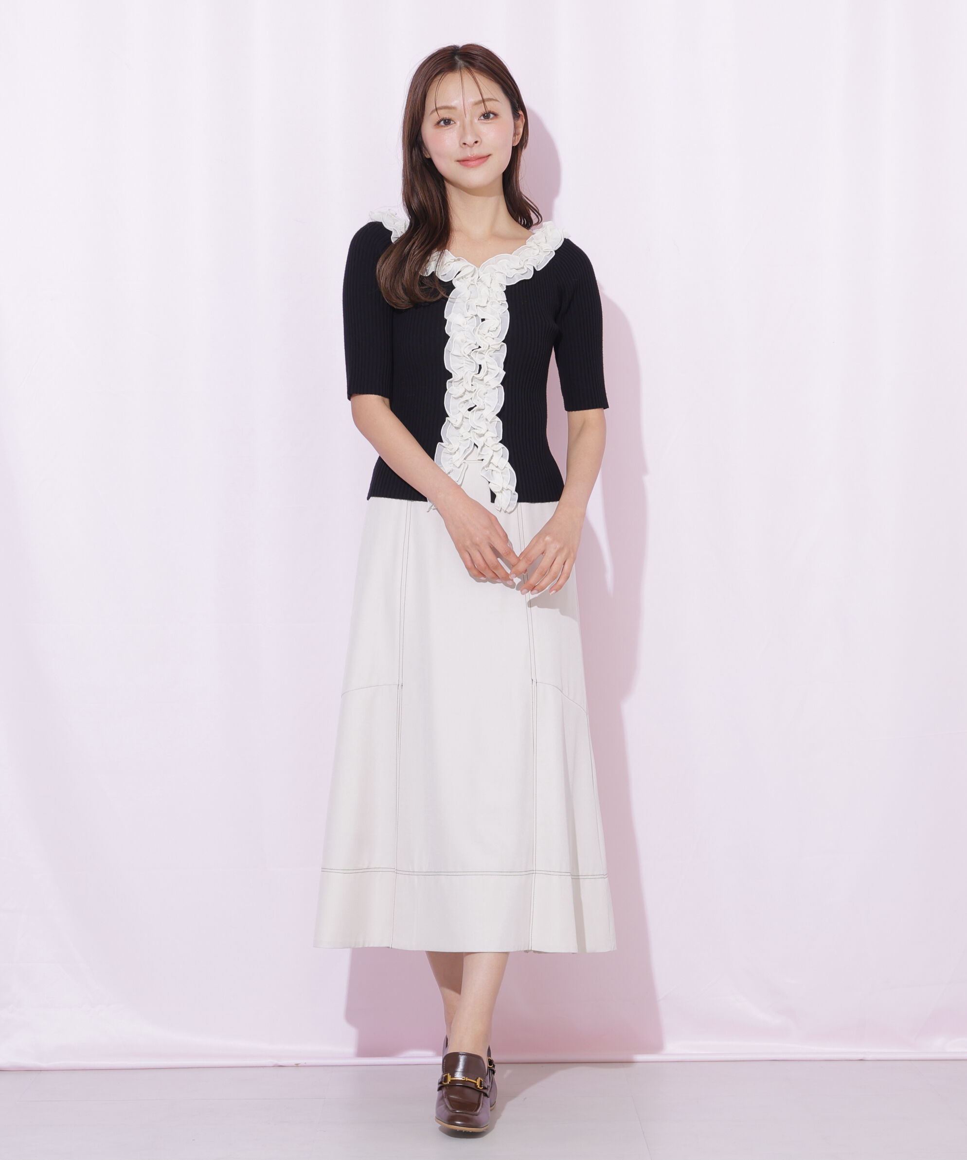  「フリルトリムニット半袖」|ニット・セーター|