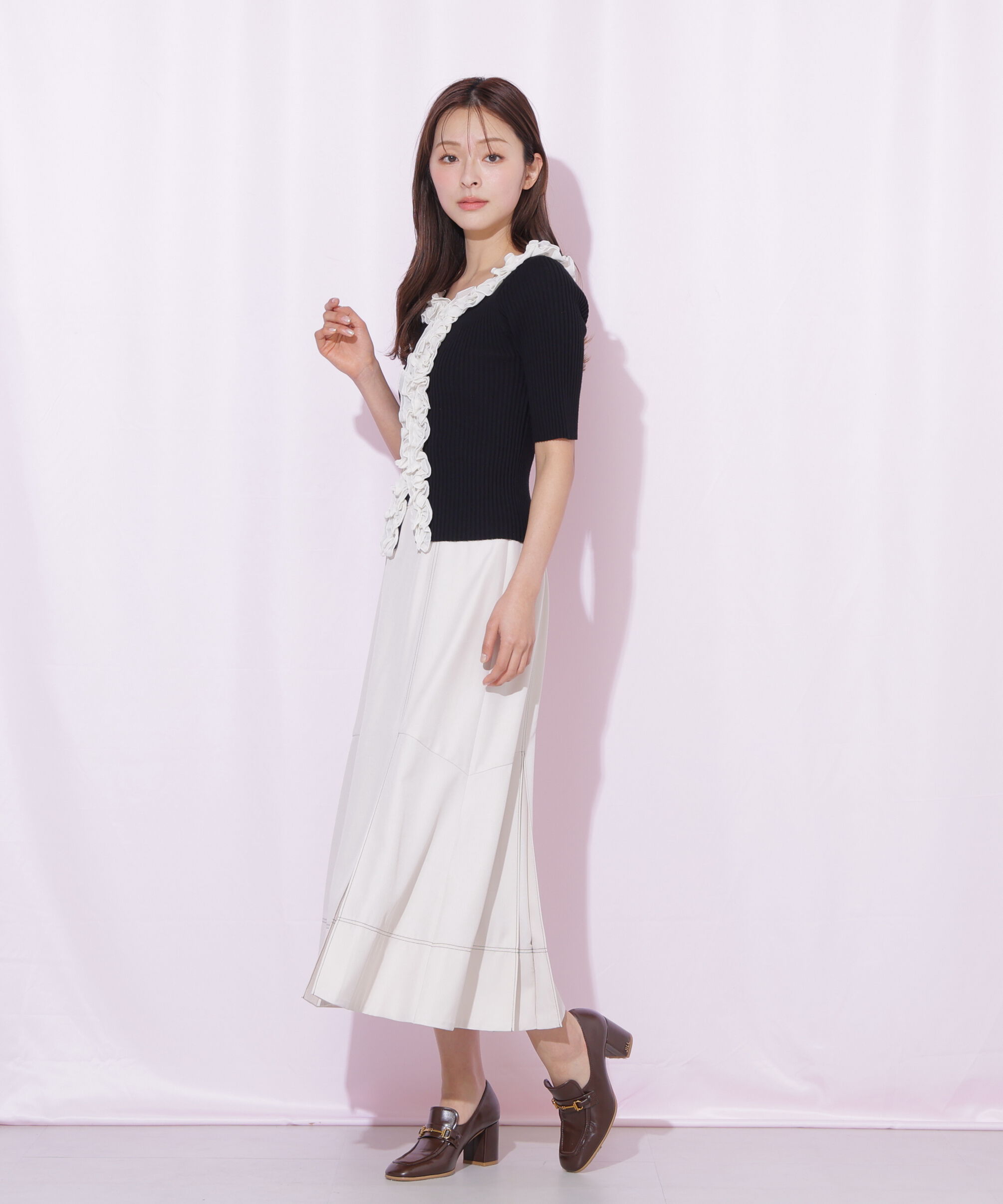  「フリルトリムニット半袖」|ニット・セーター|