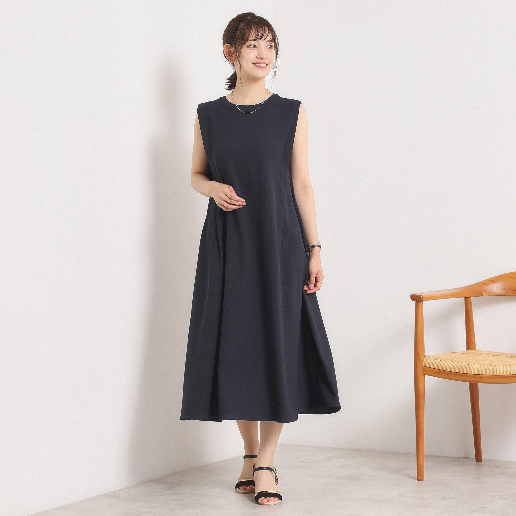 ITS&rsquo;DEMO「【UVカット／速乾／冷感／洗濯機OK／洗濯後しわになりにくい】麻調ストレッチ肩タックワンピース＜ラク」|ワンピース|