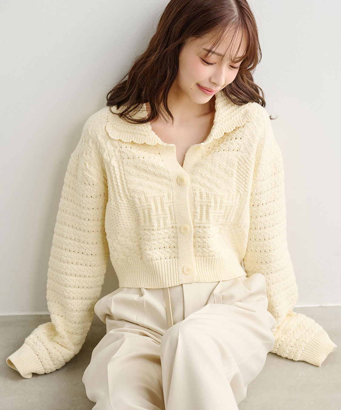 COCO DEAL「パッチワークカーディガン」|カーディガン|ライトイエロー