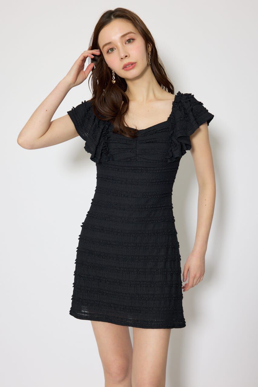 rienda「ショルダーフリルカットミニワンピース」|ワンピース|BLK