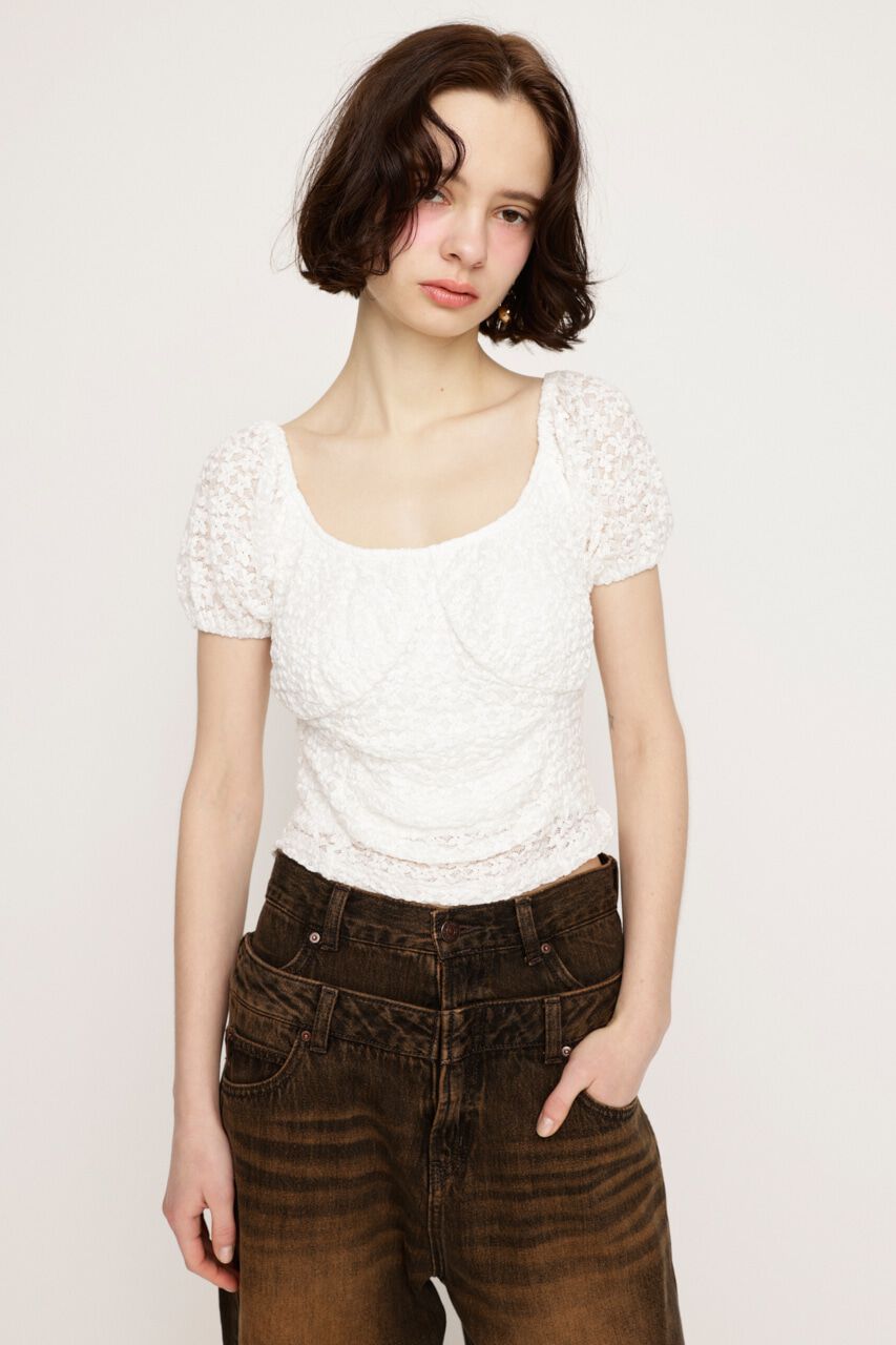 SLY「PUFF SLEEVE GATHER CUT トップス」|Tシャツ・カットソー|