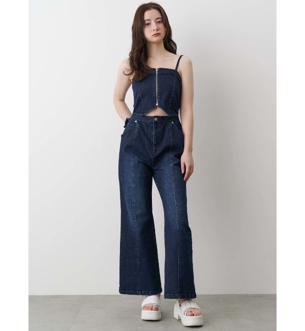 CALNAMUR「BACK RIBBON DENIM ALL IN ONE/バックリボンデニムオールインワン」|ワンピース|