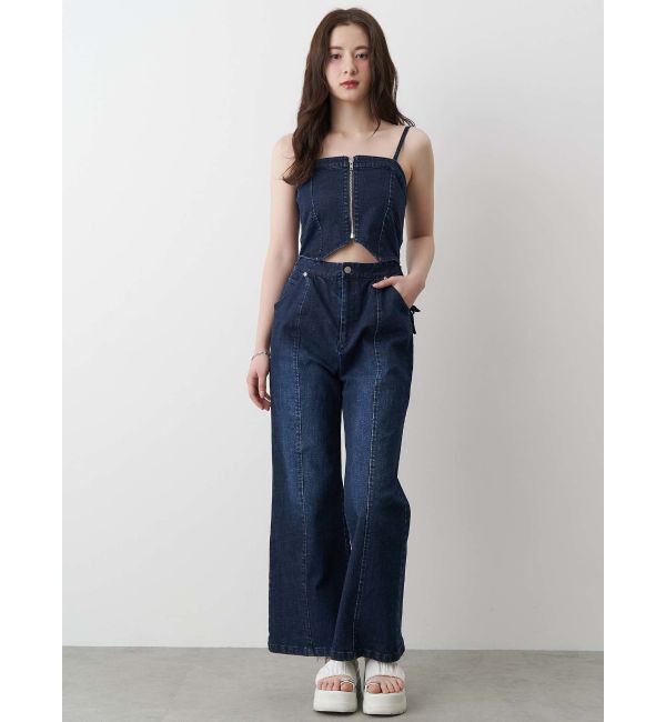 CALNAMUR「BACK RIBBON DENIM ALL IN ONE/バックリボンデニムオールインワン」|ワンピース|