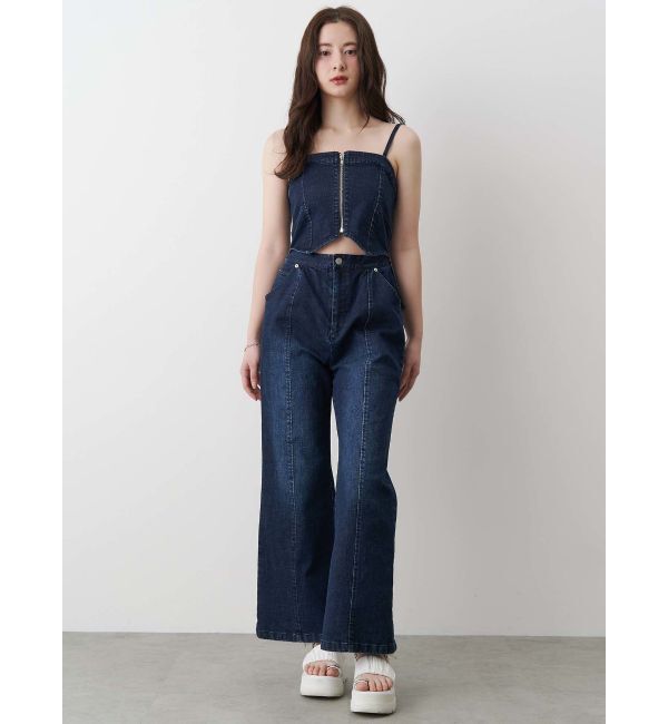 CALNAMUR「BACK RIBBON DENIM ALL IN ONE/バックリボンデニムオールインワン」|ワンピース|