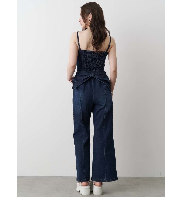 CALNAMUR「BACK RIBBON DENIM ALL IN ONE/バックリボンデニムオールインワン」|ワンピース|