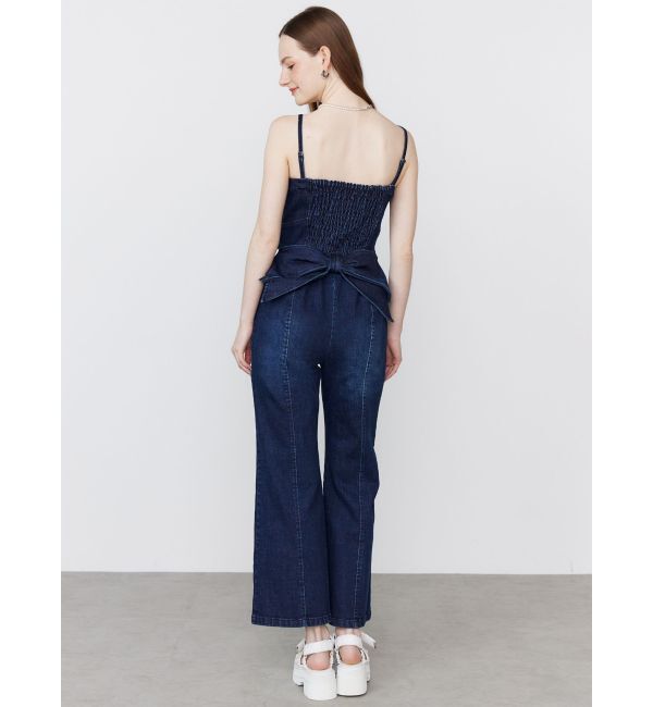 CALNAMUR「BACK RIBBON DENIM ALL IN ONE/バックリボンデニムオールインワン」|ワンピース|
