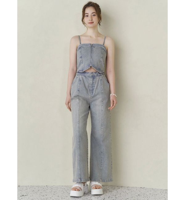 CALNAMUR「BACK RIBBON DENIM ALL IN ONE/バックリボンデニムオールインワン」|ワンピース|